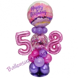 LED Ballondeko zum 58. Geburtstag in Pink und Lila