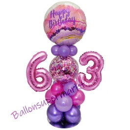 LED Ballondeko zum 63. Geburtstag in Pink und Lila