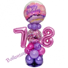 LED Ballondeko zum 78. Geburtstag in Pink und Lila