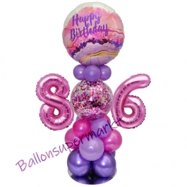 LED Ballondeko zum 86. Geburtstag in Pink und Lila