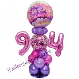 LED Ballondeko zum 94. Geburtstag in Pink und Lila