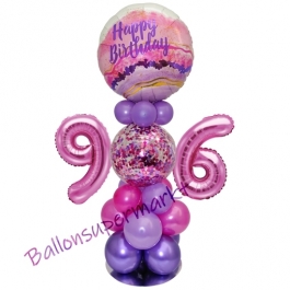 LED Ballondeko zum 96. Geburtstag in Pink und Lila