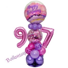 LED Ballondeko zum 97. Geburtstag in Pink und Lila