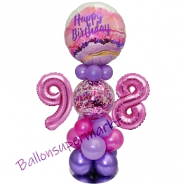 LED Ballondeko zum 98. Geburtstag in Pink und Lila