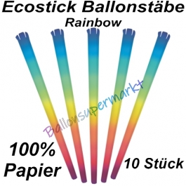 Ecostick Ballonstäbe aus 100 % Papier, Rainbow, 10 Stück 