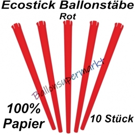 Ecostick Ballonstäbe aus 100 % Papier, rot, 10 Stück 