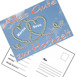 Ballonweitflugkarten Alles Gute zur Hochzeit, personalisiert mit Namen und Anschrift