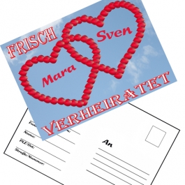 Ballonweitflugkarten Frisch verheiratet, personalisiert mit Namen und Anschrift