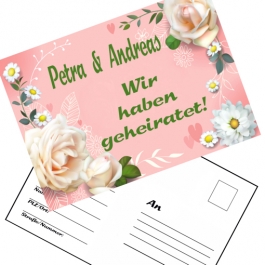 Ballonweitflugkarten Wir haben geheiratet, personalisiert mit Namen und Anschrift