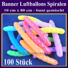 Banner-Spiralen-Luftballons, 100 Stück, bunt gemischt