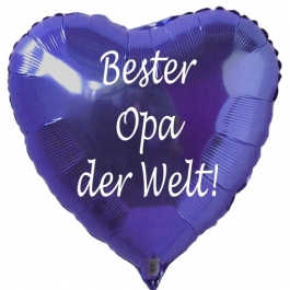 Bester Opa der Welt! Blauer Luftballon in Herzform aus Folie ohne Helium