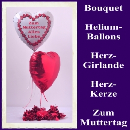 Dekoration zum Muttertag, Bouquet aus Heliumballons und Dekoration, zum Muttertag alles Liebe, 02