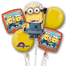 Luftballon-Bouquet Minions, 5 Folienballons zum Kindergeburtstag mit Helium