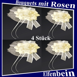 4 Bouquets mit Rosen in Elfenbein, Hochzeitsauto Türdekoration, Dekoration Hochzeit