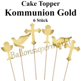 Cake Topper Kommunion Gold, 6 Stück