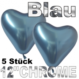 Chrome Herzluftballons 33 cm Blau, 5 Stück