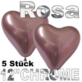 Chrome Herzluftballons 33 cm Rosa, 5 Stück
