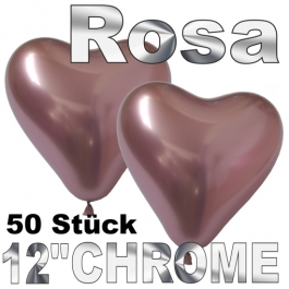 Chrome Herzluftballons 33 cm Rosa, 50 Stück
