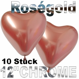 Chrome Herzluftballons 33 cm Roségold, 10 Stück