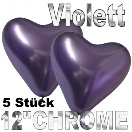 Chrome Herzluftballons 33 cm Violett, 5 Stück