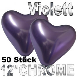 Chrome Herzluftballons 33 cm Violett, 50 Stück