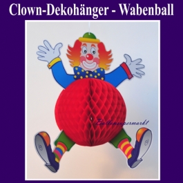 Dekorationshänger Clown mit rotem Wabenball, Festdeko, Partydekoration, Karneval, Fasching, Kinderkarneval, Kindergeburtstag, Kinderfest