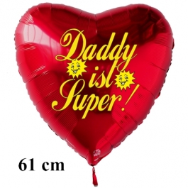 Herzluftballon zum Vatertag. Daddy ist Super! Rot, 61 cm ohne Ballongas Helium