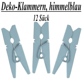Holz-Deko-Klammern, himmelblau, 12 Stück