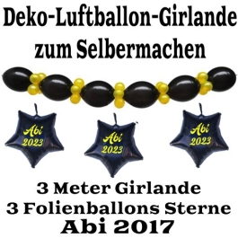 Ballongirlande "ABI 2023" zum Selbermachen - Kettenballons und Miniballons Schwarz-Gold, 3 Folienballons 3 Meter