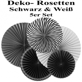 Glänzende Deko-Rosetten, Schwarz-Weiß, 5 Stück-Set