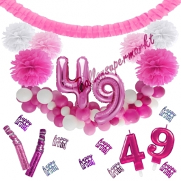 Do it Yourself Dekorations-Set mit Ballongirlande zum 49. Geburtstag, Happy Birthday Pink & White, 91 Teile