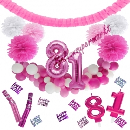 Do it Yourself Dekorations-Set mit Ballongirlande zum 81. Geburtstag, Happy Birthday Pink & White, 91 Teile