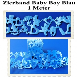 Deko-Zierband, Stoff-Schmuckband, Baby Boy, Blau, Junge, Boy, 1 Meter