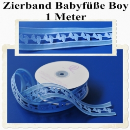 Deko-Zierband, Stoff-Schmuckband, Babyfüße, Blau, Junge, Boy, 1 Meter