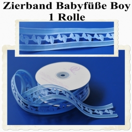 Deko-Zierband, Stoff-Schmuckband, Babyfüße, Blau, Junge, Boy, 1 Rolle