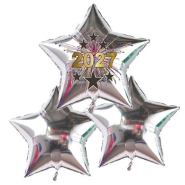 Silvester Bouquet bestehend aus 3 Sternballons in Silber mit Helium, 2027 Feuerwerk