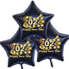 Silvester Bouquet bestehend aus 3 Sternballons in Schwarz mit Helium, 2024, Happy New Year