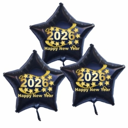 Silvester Bouquet bestehend aus 3 Sternballons in Schwarz mit Helium, 2026, Happy New Year