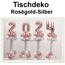 Dekoration Silvester, Tischdekoration, Ballondekoration 2024, rosegold-silber