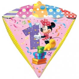 Diamond Shaped Luftballon aus Folie Minnie Mouse zum 1. Geburtstag