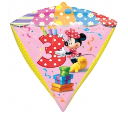 Diamonz Luftballon aus Folie Minnie Mouse zum 3. Geburtstag