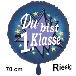 Luftballon aus Folie, 70 cm, inklusive Helium, Satin de Luxe, blau zur Einschulung: Du bist 1. Klasse