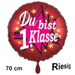 Luftballon aus Folie, 70 cm, inklusive Helium, Satin de Luxe, rot zur Einschulung: Du bist 1. Klasse