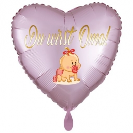 Du wirst Oma, Baby-Girl. Herzluftballon aus Folie, 43 cm, Satin de Luxe, rosa
