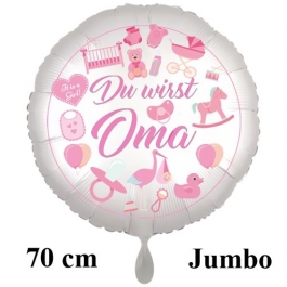 Du wirst Oma, Girl. Luftballon aus Folie, 70 cm, Satine de Luxe, weiß