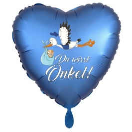 Du wirst Onkel, Herzluftballon aus Folie, 43 cm, Satin de Luxe, blau