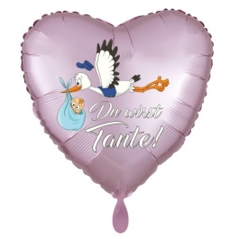 Du wirst Tante, Herzluftballon aus Folie, 43 cm, Satin de Luxe, rosa