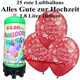 Ballons und helium Mini Set, Alles Gute zur Hochzeit, rot mit 1,8 Liter Einwegbehälter