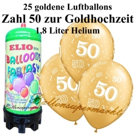 Ballons und Helium Mini Set, Goldene Hochzeit mit 1,8 Liter Einwegbehälter