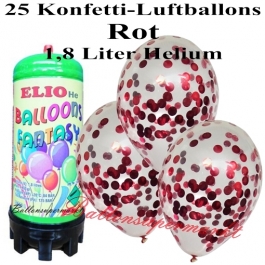 Ballons und Helium Mini Set, Konfettiballons, rot mit 1,8 Liter Einwegbehälter